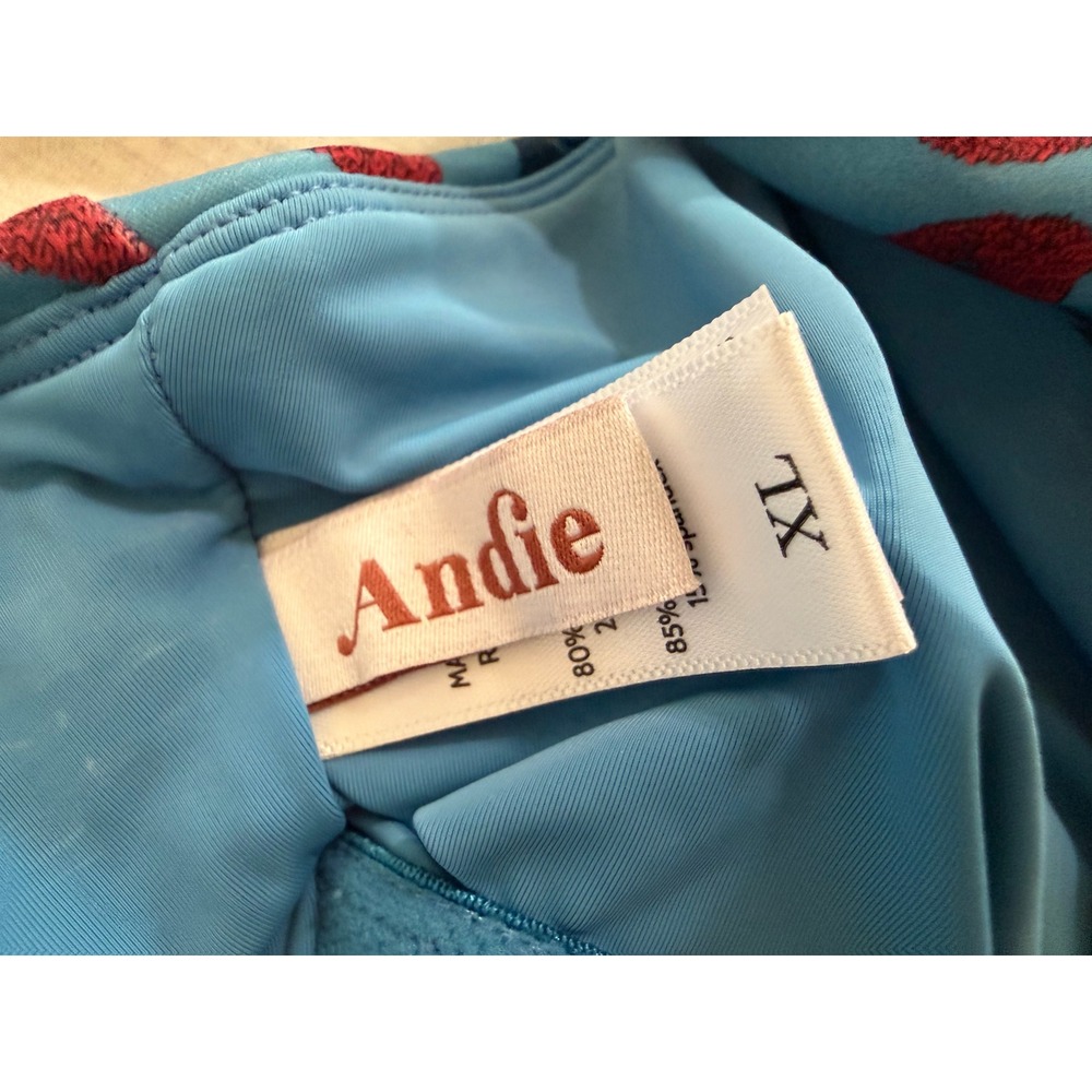 Andie Swimsuit One Piece Women XL Blue Red Floral Block Print V-Neck - Picture 5 of 5
